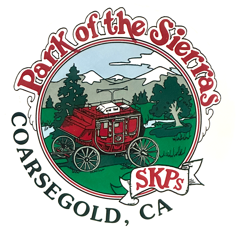 Park of the Sierras Logo - with old time stagecoach against mountains